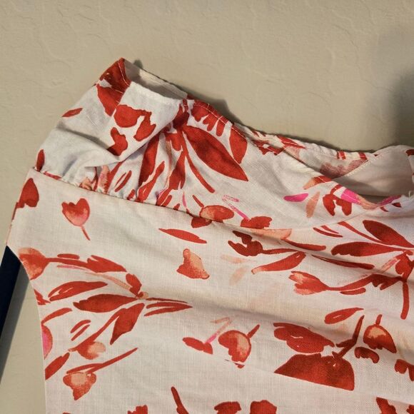 Banana Republic Red and White Floral Cap Sleeve Cotton-Linen Blend Dress Size 10 - Picture 3 of 8